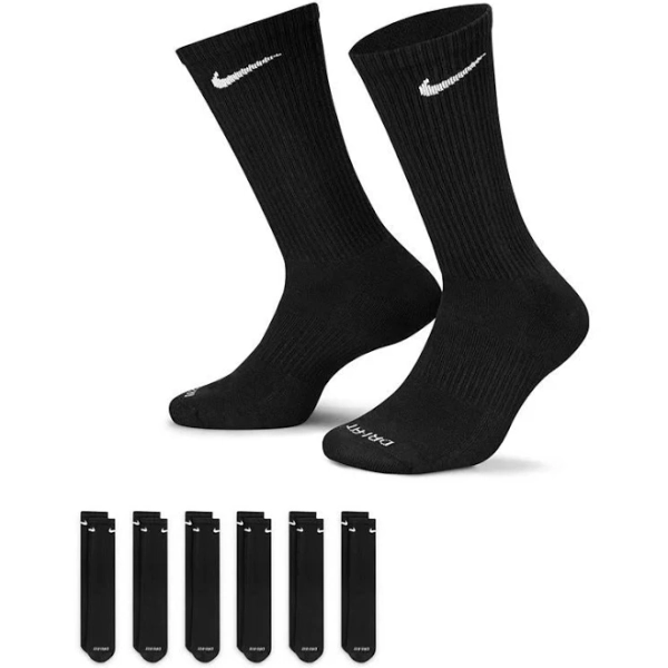 Men's Nike 6-pack Everyday Plus Cushion Crew Training Socks, Size: 8-12, Black