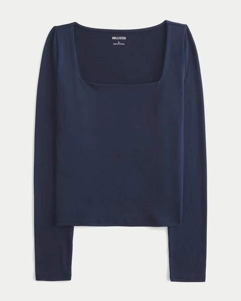 Long-Sleeve Seamless Fabric Square-Neck Baby Tee