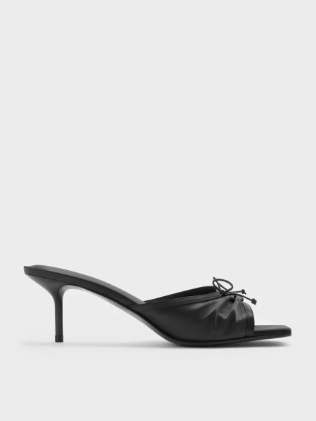 Sadira Satin Ruched Bow Heeled Mules