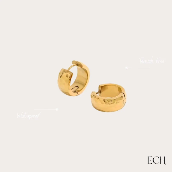 Gold Huggie Hoops: 18k Stainless Steel Hammered Earrings