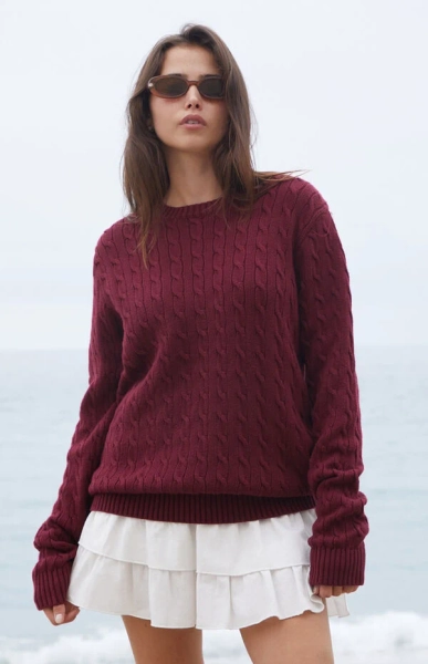 Burgundy Cable Knit Sweater