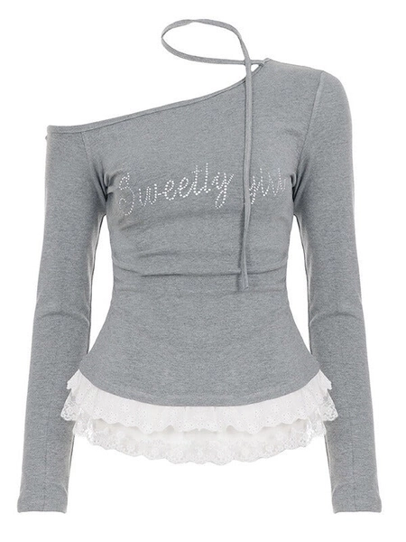 Clarissa sweet girl rhinestoned lace trim top