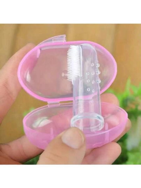 1pc/3pcs Pet Soft Bristle Finger Toothbrush, Suitable For Cats & Dogs, Dog Teeth Cleaning Tool, With Storage Box, Finger Sleeve Diameter 2cm - Size Pink