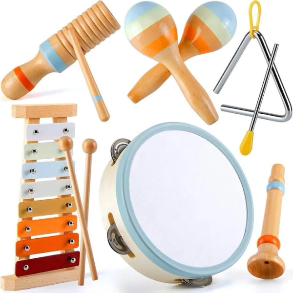 Auledio - 6Pcs Montessori Musical Instruments Set for Toddlers 1-3,Wooden Music Toys,Educational Toys for Kids Christmas Gifts