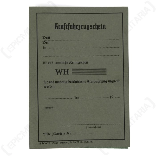 WW2 German Vehicle Registration Document