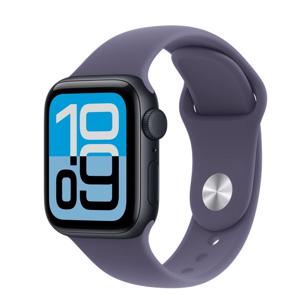 Apple Watch SE 3 GPS, 40mm Midnight Aluminum Case with Purple Fog Sport Band - S/M