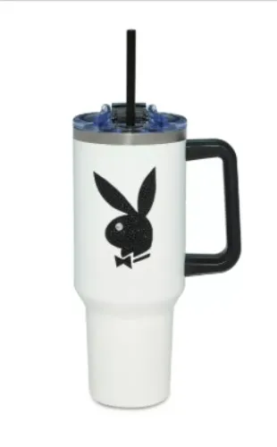 Playboy Black Rhinestone Bunny Travel Tumbler with Straw - 40 oz. - Spencer's