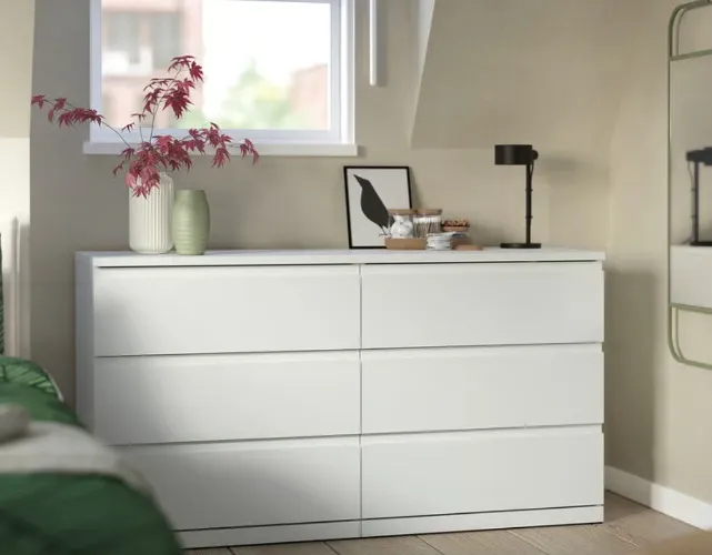 STORKLINTA 6-drawer dresser - white/anchor/unlock function 55 1/8x18 7/8x29 1/2 "