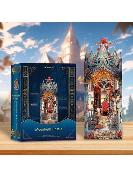 Dusk Castle DIY Wooden Splicing Hut Collection Toy 3D Splicing Bookend Kit Office Decoration Ornaments Exquisite Design Bookcase Crafts