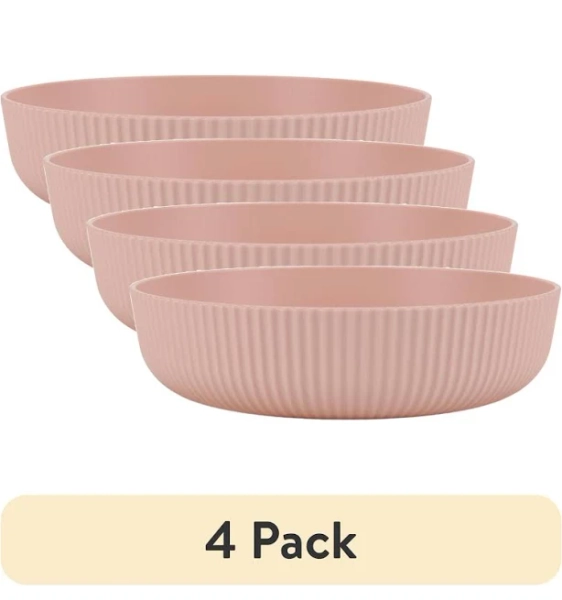 (4 pack) Mainstays - Blush Pink Eco-Friendly Recycled Plastic Dinner Bowl, 43-Ounce