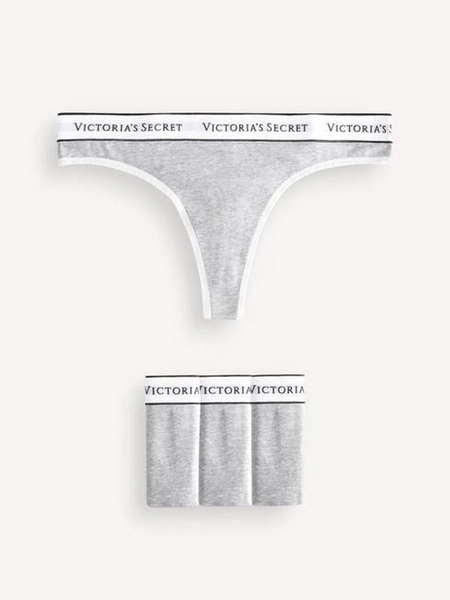 Medium Heather Grey Thong Logo 4 Pack Knickers