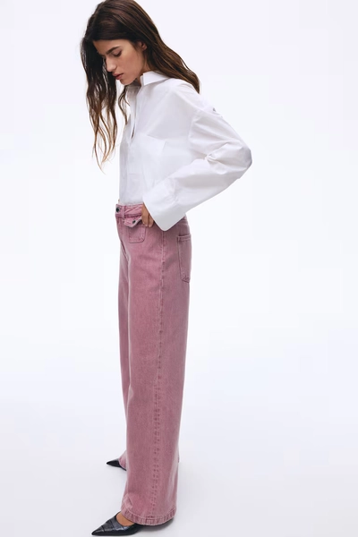 Wide High Jeans - Dark pink