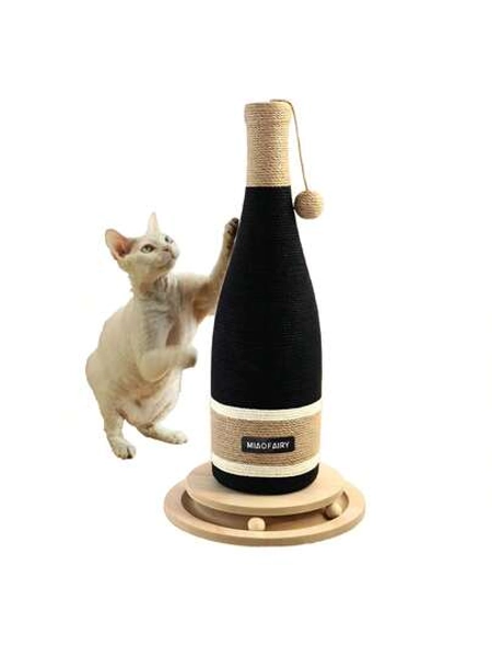Cat Scratching Post, Premium Cat Scratching Board, Sisal Fiber Cat Scratcher-24.8 Inches With Hanging Ball, Red Wine Bottle Simple Design-Suitable Indoor Small And Medium Cats