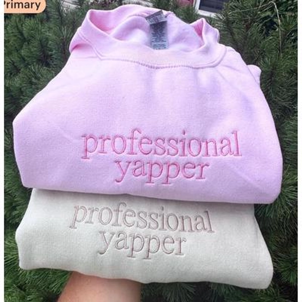 Professional Yapper Embroidered Sweatshirt | Funny Minimalist Crewneck | Cozy Unisex Sweatshirt | Introvert Humor Gift
