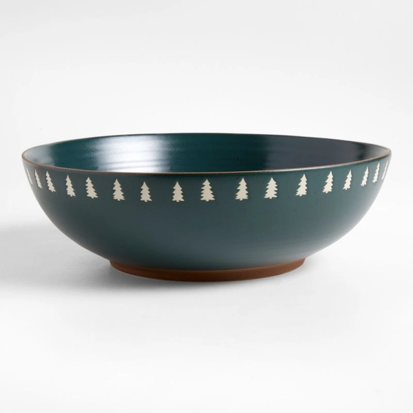Green Trees Stoneware Serving Bowl