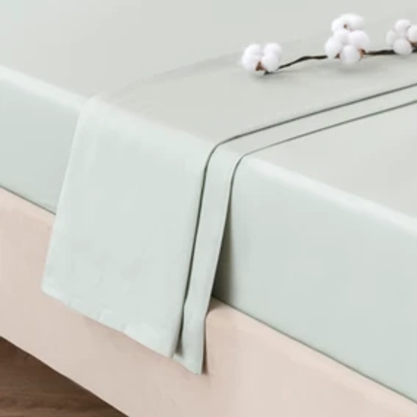 Grey Green - Double - Dorma Smooth & Soft 300 Thread Count 100% Cotton Sateen Flat Sheet