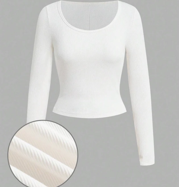  Ribbed Knit Fitted Long Sleeve T-Shirt