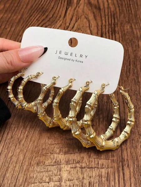 6pcs Women's Golden Bamboo Ear Rings For Daily Wear