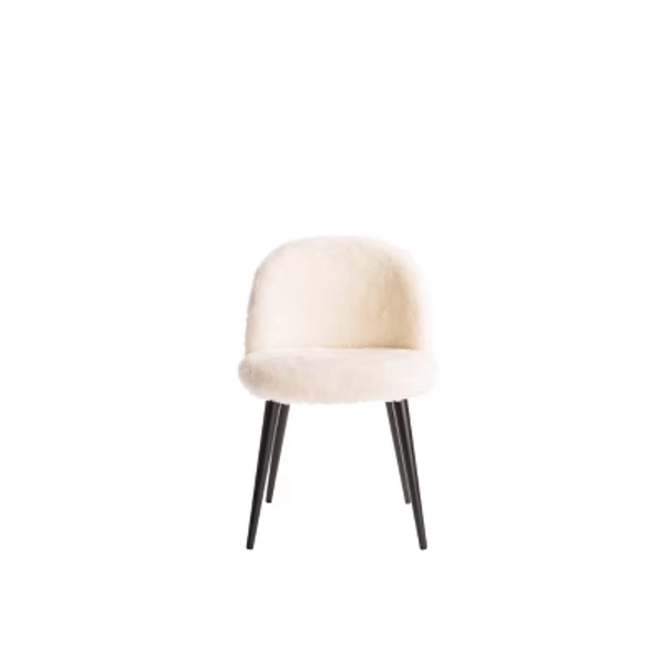 Cami Vanity Chair Cream Faux Fur - Adore Decor: Upholstered Back, Decorative Accent Chair