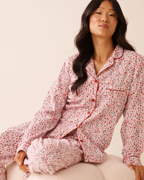 Ensemble pyjama en flanelle imprimé fleurs rouges - TTG