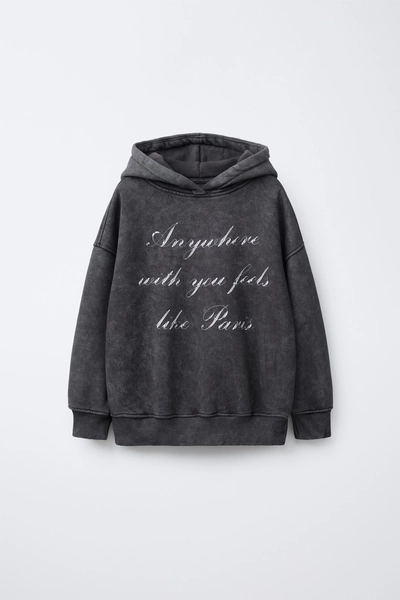 TEXT PRINT WASHED EFFECT SWEATSHIRT