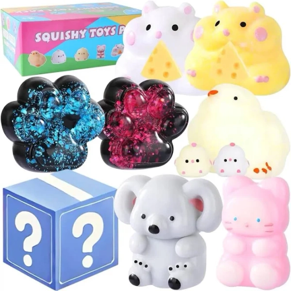 Taba Squishy 10Pack, Fufu Squishy Fidget Toys Kit, Include Squishies Chick Toys, Cat Paws, Hamster, Stress Relief Toy, Squeeze Toys, Party Favors,