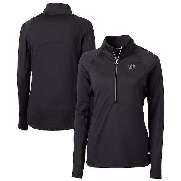 Women's Cutter & Buck  Black Detroit Lions Adapt Eco Knit Stretch Recycled Half-Zip Pullover Top