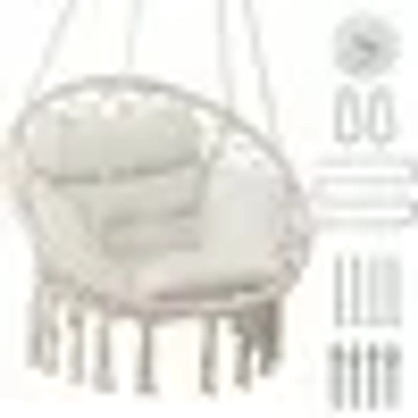 Macrame Hammock Hanging Swinging Chair with Medium Cushion, Perfect for Bedroom, Porch, Adults, Balcony, Beige