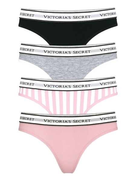 Black/Grey/Pink Thong Logo 4 Pack Knickers