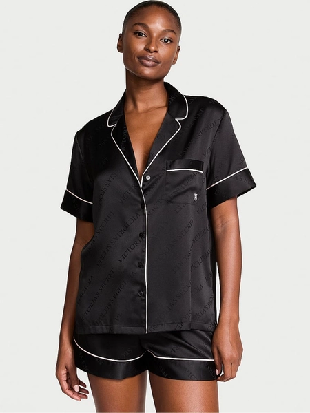 Black Satin Short Pyjamas Set