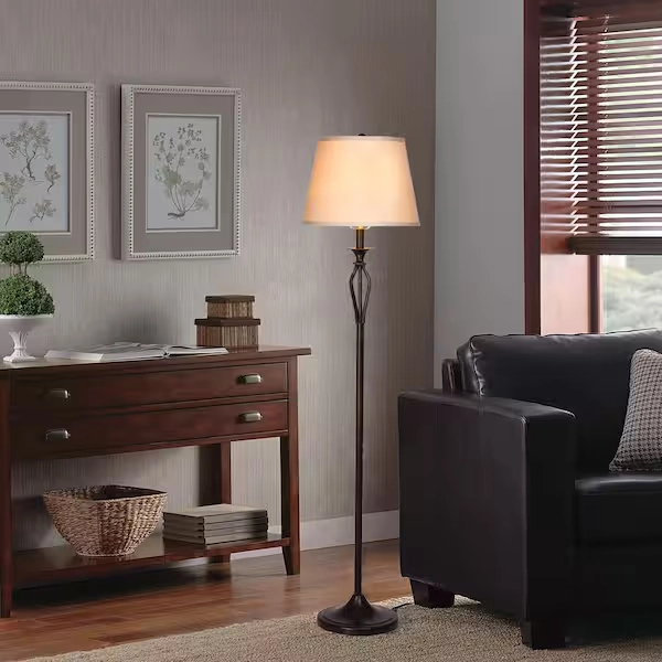 Hampton Bay Rhodes 58.50 in. Bronze Floor Lamp with Natural Linen Shade HD09999FRBRZC