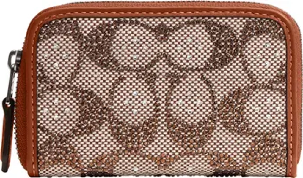 Small Crystal Signature Logo Jacquard Zip Around Card Holder