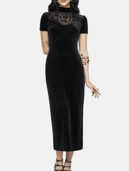 Disturbia Cameo High Neck Flocked Mesh Midi Dress