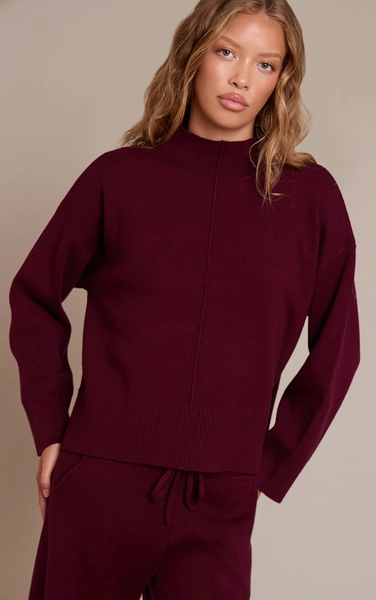 PrettyLittleThing Burgundy Seam Detail Oversized Knitted Sweater