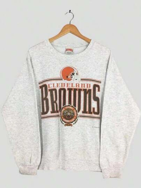 Vintage Cleveland Browns Rugby  Sweatshirt Large Cleveland Browns Printed Crewneck Dawg Pound Football Sweater Cleveland Pullover Size L (2)Winter Clothes For Women
