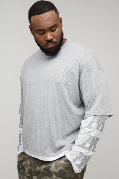 Plus Oversized Boxy Faux Layer Acid Wash Applique T-Shirt