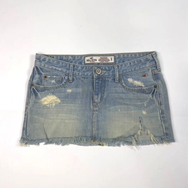 Y2K Hollister Micro Mini Skirt Womens Size 0 Low Rise Light Wash Jean Denim