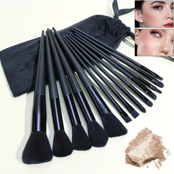 Black Makeup Brush Set, 13pcs High-Quality Synthetic Foundation, Concealer, Eyeshadow, Blush Makeup Tool Combination, Including Makeup Sponge And Cleaning Tools | Novice Makeup Brush Set | Portable Short Handle Makeup Brush