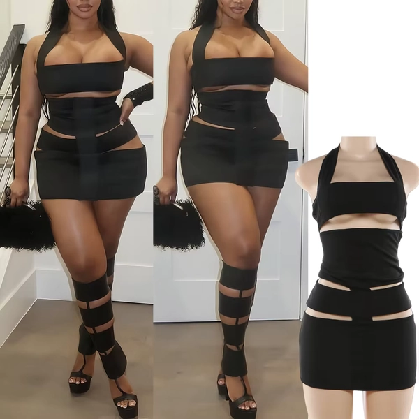 FAGADOER Sexy Hollow-out Patchwork Bodycon Dresses Woman Halter Backless Hollow-out Dress Female Streetwear Vestidos Spring New - AliExpress 200000345