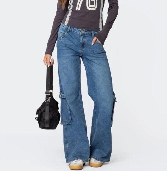 Edikted Women's Lunar Low-Rise Wide-Leg Cargo Jeans