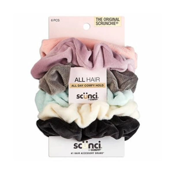 scunci scünci No Damage Plush Velour Scrunchies - Neutrals - All Hair - 6pcs