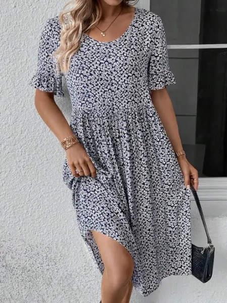 SHEIN Allover Print Flounce Sleeve Dress