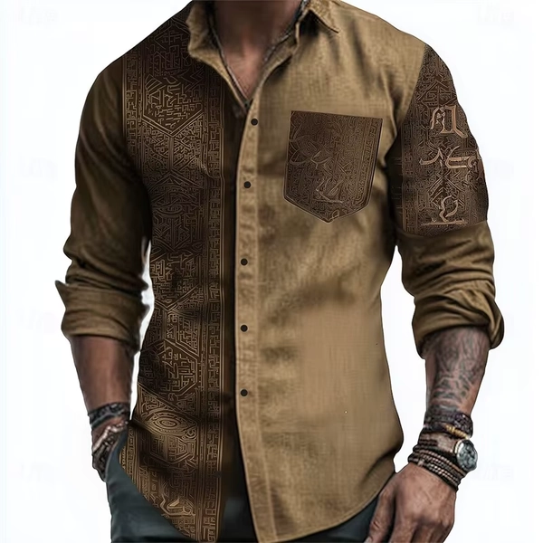 New men's 3D reindeer print shirt men's long sleeved shirt casual button loose top ethnic retro collar shirt - AliExpress 200000343