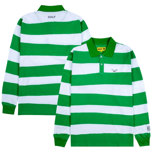 Men's Philadelphia Eagles GOLF WANG White/Kelly Green Long Sleeve Polo