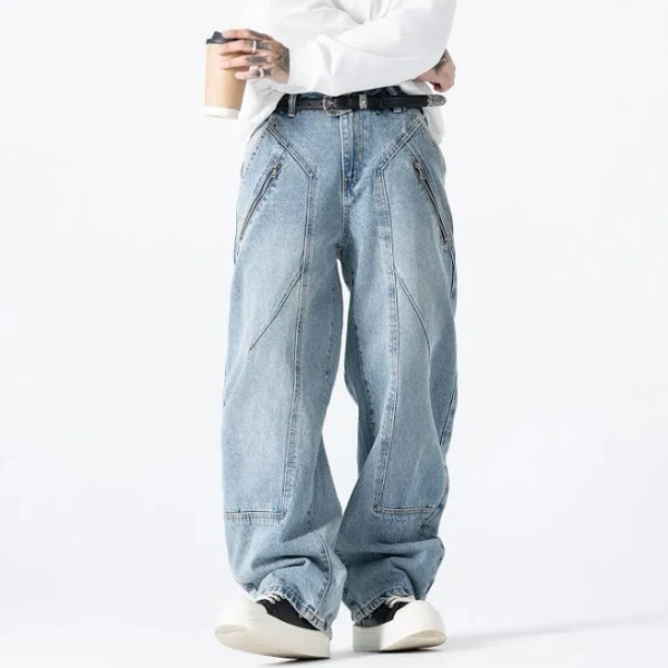 Vibe Style Zipper Deconstructed Bootcut Jeans