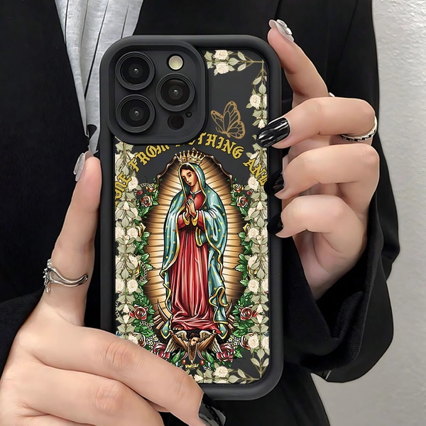 Creative Our Lady of Guadalupe Pattern Fashionable and Popular Shock-Proof Anti-Fingerprint Full Coverage Thick Protective Phone Soft Case Compatible with iPhone 7/8/11/12/13/14/15/16/16Pro/Plus/16Promax/X/Xs Max/Xr/12/13mini