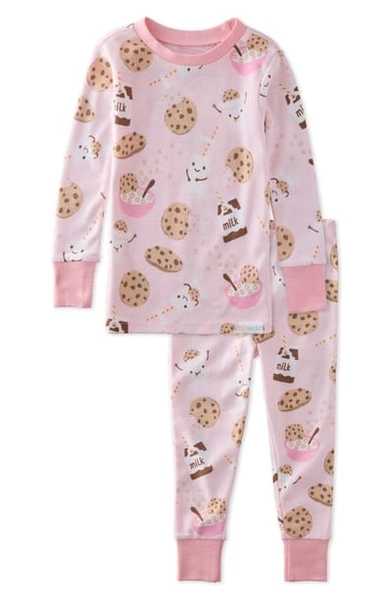 BUTTERBLU Kids' Zen Fitted Organic Cotton Two-Piece Pajamas in Pink Milk N Cookie Crew at Nordstrom, Size 2T