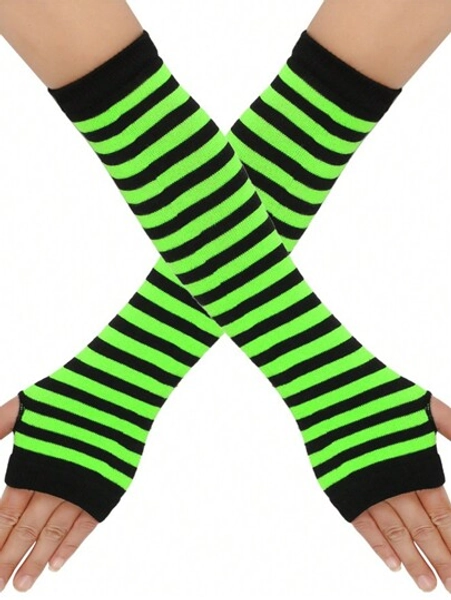 1 Pair Fingerless Gloves Arm Warmers, Striped Long Arm Sleeves For Cosplay