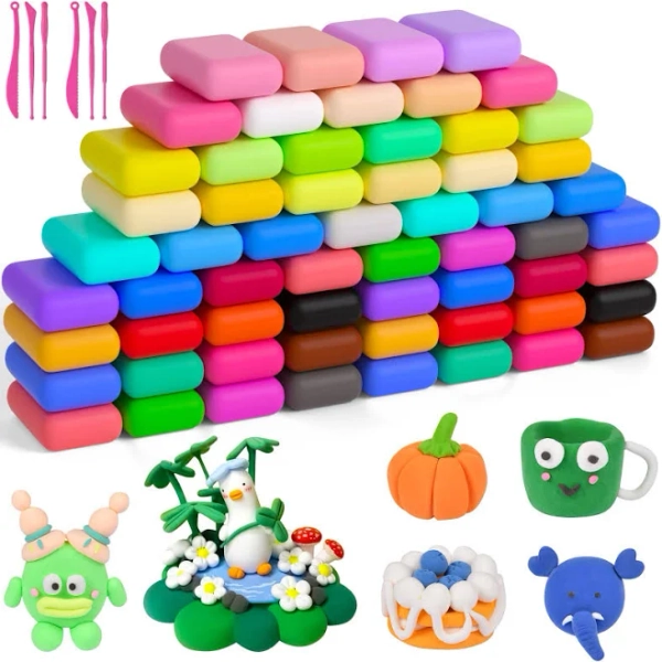 AUAUY Air Dry Clay, 60Pcs Ultra Light Modeling Clay with 6 Sculpting Tools | DIY Creative Magic Clay, No-Toxic Modeling Clay & Dough, Arts and Crafts