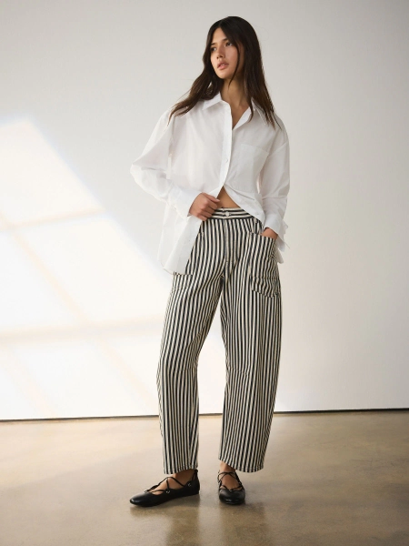 Black/White Stripe Double Pocket Barrel Jeans